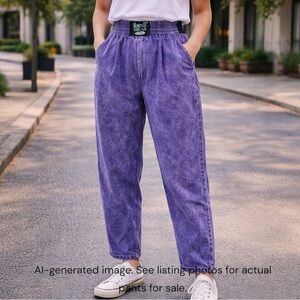 Vintage Ezze Wear Purple Acid Wash Pants Unisex M Adjustable Waist 90s Cotton
